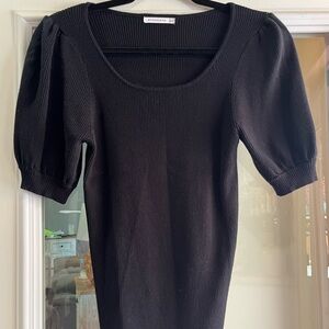 Black Ribbed Puff Sleeve Sweater
